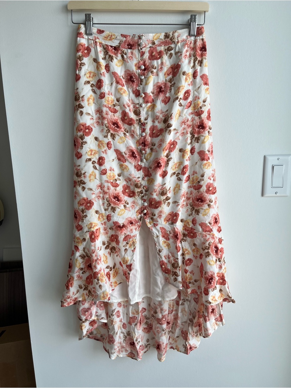 Abercrombie & Fitch White High-Low Skirt with Pink and Yellow Floral Print